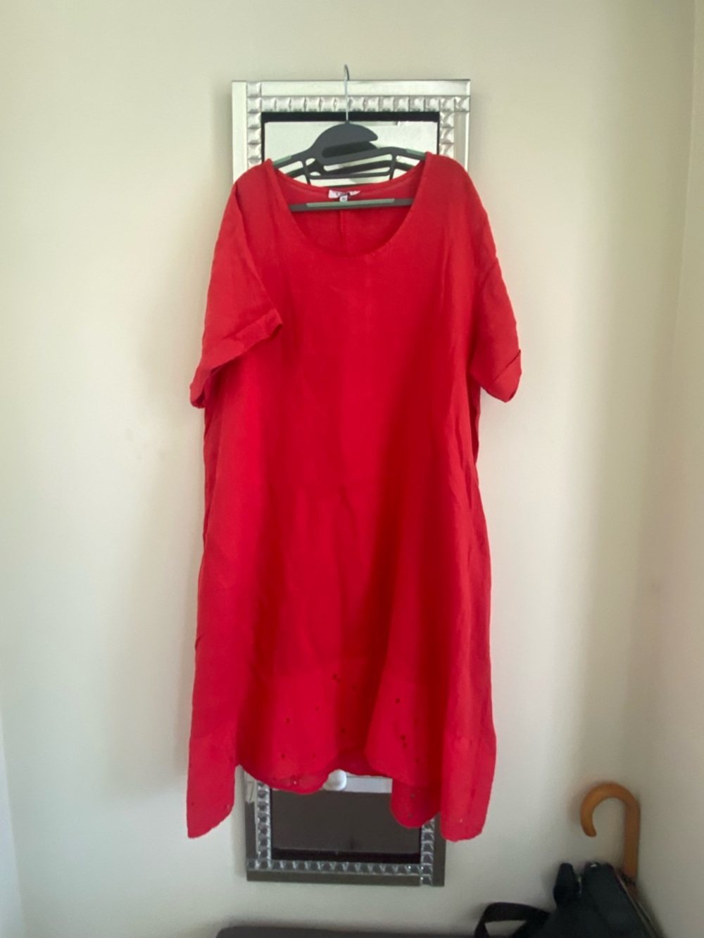 Red Short-Sleeve Scoop Neck Women's Top linen from Italy